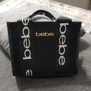 bebe Black Logo Strap Messenger Tote with Gold Accent Compact EUC